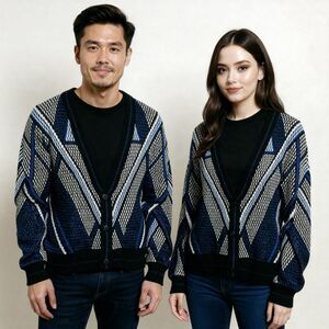Vintage 80's 90s Barnaby Geometric Grandpa Cardigan Large